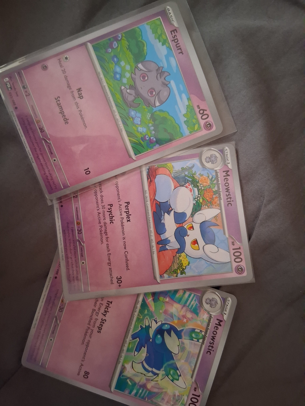 Pokemon Pink Psychic Meowstic & Espurr Trading Cards